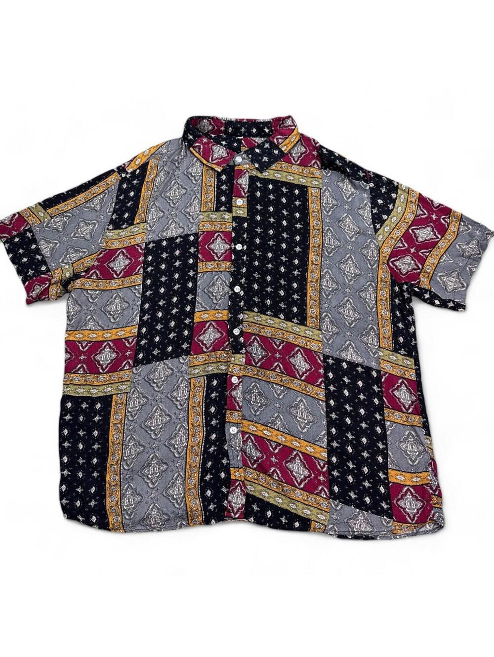 Men's Floral Paisley AOP Button Up Shirt Mens Size Large Roman Club Casual